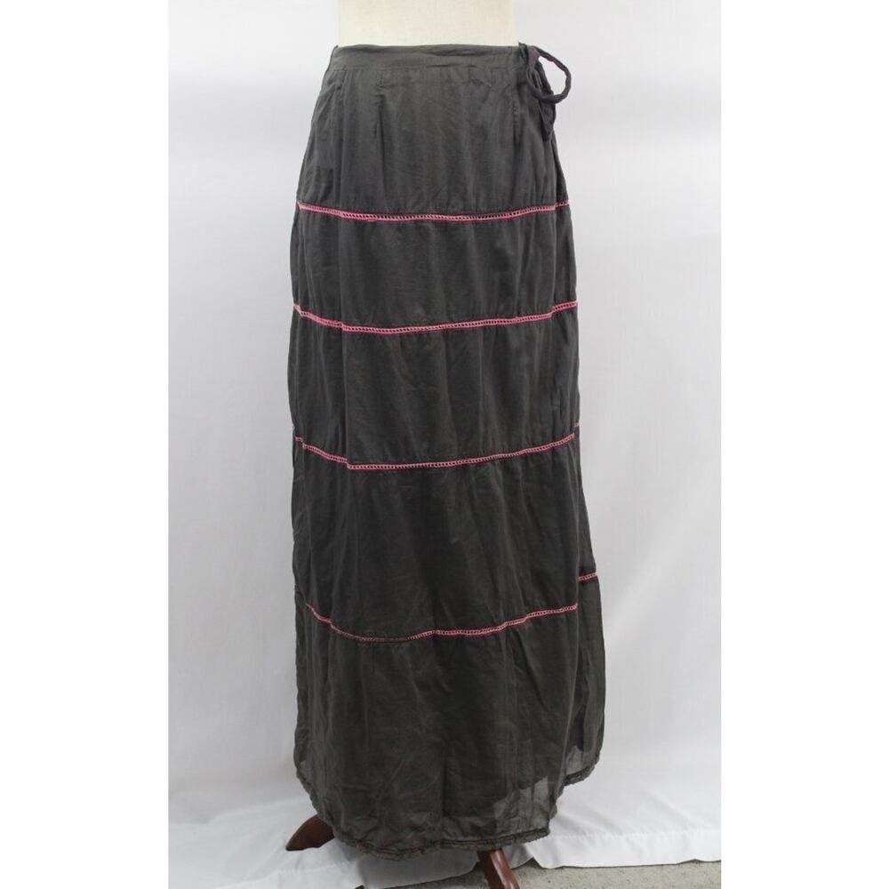 SULA Sz 1 XS S Brown Pink Crochet Trim Maxi Skirt Side Tie
